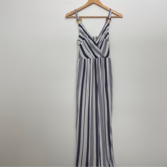 AEO jumpsuit wide legs flare blue white striped light Bohemian smock back XS - Picture 15 of 15